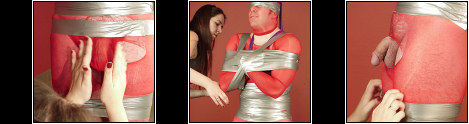 Encased In Nylon - All encased in nylon mistress bridgett binds him in duct tape and roughly spanks him.