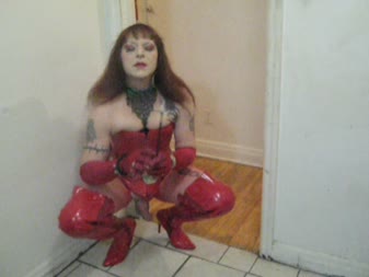 Fetish Trans - Red Corset  Boots Orgasm Denial