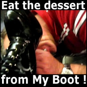 Eat The Dessert From My Boot - Public  in a restaurant. Princess kitty commands her slave to eat the dessert from her fetish boots.