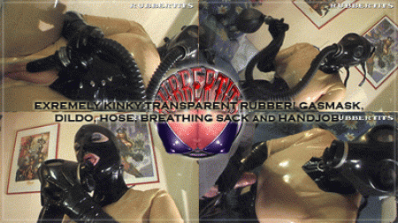 Transparentia 2 Gasmask Hose Dildoes Handjob - Continuing where part one left off, avengelique wears a great combo consisting of an extremely kinky yellow (peepee!!!) Transparent rubber open crotch catsuit and black tigh high boots, long gloves, corset, and of course a sexy mask! See her fuck herself with the black inflatable dildo, getting wild, coming to a screaming orgasm. After that its time to get a black gasmask on, inserting a hose. She screws a little rebreathing ballon on the other side, so hear her breathe in lust. But wait, she screws it off again to replace the ballon with a little dildo with breathing holes - and then she fucks herself again, breathing in her own aromatic pussy scents! Oh my is she horny....So horny a real cock must be brought in. And so she concludes her rubberized adventure bysroking, rubbing and titfucking cock till it explodes on her shiny boobs! This video has it all! Another high-quality exclusive xxx-rated latex release from rubbertits, 512x288, 16:9 wmv, stereo!