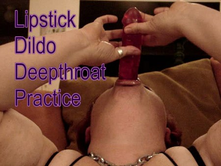 Lipstick Dildo Deepthroat Practice - Dildo practice with big red gets a twist! Master has a makeup fetish, so I put on some bronze lip glimmer before I start my deep throat training routine. I tilt my head back and give my throat a workout with big red as he slides between my bronze lips. Listen to me gag and cough!