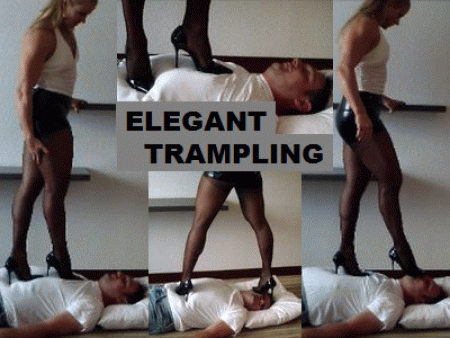 Elegant Trampling - Mysteria, dressed in a black skirt, nylons and high heels, tramples her slave eric. She walks and jumps on his stomach, tramples his chest and face. He must kiss her shoes...

hd 1280x720p