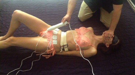 Fun With Electricity  Tens Unit  Violet Wand - Beautiful skinny ana get her hands cuffed behind her back and belts cinched very tightly around her waist. With the tens unit on her lower stomach I slowly begin increasing the intensity until you can see her entire stomach and even legs twitching from the surges of electricity. Then to make it even more fun I tease her and zap her with the violet wand. And of course I incorporate a little ********** fun into it!