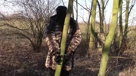 Bondageangel - Outdoors Handcuffed In Fur Coat