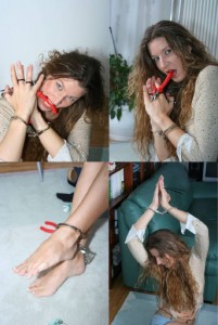 Sexy girls in ropes and cuffs with big gags - Handcuff Escape