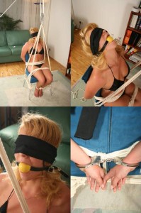 Tied To A Chair - Tied up in the living room, gagged and blindfolded.