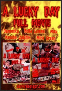 A LUCKY DAY - A LUCKY DAY  
CUSTOM MOVIE.
DEMONICA, KSYSHA, MIRA GREEN (came back!), BELLA LENINA, MAX

IT IS THE MOST GORY MOVIE IN THE HISTORY OF OUR PRODUCTUION!
Contains:
Poisoning, body spasms, urinary incontinence, dismemberment, cutting off arms, cutting off legs, internal organs, torture, sawing, stabbing, massive amounts of blood
Plot
A policewoman is investigating a maniac case. She arrives at a remote house and a man opens the door for her. She wants to ask him some questions and he invites her in and offers her tea. The girl turns out to be very careless: noticing suspicious things and blood stains in the house, she still drinks this ill-fated tea, remaining alone with the stranger in his mansion. She immediately feels body spasms. The man says he tested his new poison on her, which causes convulsions, urinary incontinence and loss of consciousness. The girl pees in disgrace, twitches and loses consciousness.
She finds herself exhausted on the operating table. The maniac applies terrible inhuman torture to her and dismembers her alive. He cuts off both her legs and both arms, and she, or rather the bleeding stump that remains of her, watches her terrible death.
In the evening, three female police officers in a car come to the same house to look for their missing colleague. Another policewoman enters the house, and she is close to catching the killer, but he turns out to be stronger and hits her with a knife. The same terrible fate awaits her as the first victim.
The remaining two policewomen go into battle, but the maniac planted an explosive device. One of the girls is torn apart by the explosion and the maniac also shoots her three times with a shotgun. The girl falls into pieces: her intestines, liver, kidneys, and spleen fall out, but unfortunately for her, she is still alive. She does not immediately understand, in painful shock, what happened to her, and at first she thinks that she is wounded and loses consciousness. when she comes to her senses, she sees all her internal organs and cannot believe in such a terrible, shameful end. She tries in vain to shove her intestines back into her stomach, picks up her organs, screams piercingly and slowly dies painfully.
The last policewoman was stunned and stripped on the operating table, dismembered, left without arms and legs, and all her internal organs were pulled out of her...
After the work is finished, the maniac drags the dismembered bodies into the yard and burns them, peering into the flames as parts of young female bodies burn out...
It was his lucky day of sadism.

MUST HAVE!
This Movie is TOP 10 of our Horrors From All the History!
Welcome with your Summer Season 2024 Custom Orders if you want the same custom or Something Else!