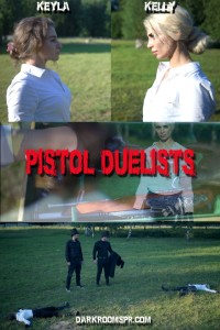 PISTOL DUELISTS - PISTOL DUELISTS
Starring: KEILA (New Actress!), KELLY (New Actress!), Tim, Max

CUSTOM
You again made a great and delightful movie with a lot of erotic details.
Especially I would like to mention the both (new) actresses.
Keyla is very attractive and natural with a really nice figure.
And Kelly is damned hot with mix of her blond hair, dark eyes and beautiful sensual lips.
From the beginning to the tragic end there is something fateful in girls' expressions and their gestures.
Their costumes are also special - the more common the more sexy...

Especially the mid part when the girls prepare for the duel and listen to the advice of their seconds is quite
erotic for me. It is nice to watch how self-assuredly and above all calmly the girls behave.

And the difference between the concentrated and serious
girls' faces and their shocked expressions when the fatal moment comes
is made in a very nice and precise way.

Really big thanks to your studio for this piece!

Customers Review 

FETISH ELEMENTS:
Dueling, Retro Guns, XVIII century, Historic, Headshot, Shooting, Firefight

PLOT

One lady from a notable family was offended by another lady during a social event and she decided to challenge her abuser to a duel. Another lady agrees. 
They meet in the field and cornermen read the rules. After the instruction the girls go to the positions and shoot They kill each other, Kelly gets a headshot and Keila gets a bullet to her breasts. 
When the cornermen look at the bodies they talk about the reasons of closing female duels

IF YOU LIKED THIS SCRIPT PLEASE CHECK OUT
Cowgirls shootout