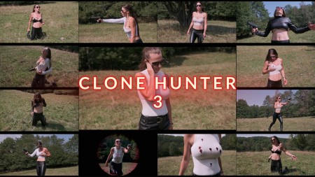 Clone hunter 3 - This is 24 minutes long action short movie about the "special agent" hunting her own clones.

elements: gunfights, female vs females, fake blood, chest shot, head shots (2), belly shot (1), breast shots, heart shots, dying, death scenes, dead women, clones