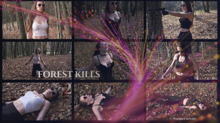Forest kills 2 - They are triplet sisters and they are all spies work for Black O corporation mostly as a hit-women.

Boss sent them to the forest to hunt down and kill all rogue agents but they know that sisters are coming for them and they are ready for them.

Rogue agents are armed with sniper rifles with special bullets made for enchanted spy girls who cant be killed by regular weapons because their skin is almost impossible to be pierced and they got extreme fast healing/regeneration powers.

elements: 20+ minutes long video, outdoor, forest, bra-less, see-through, corset, bare belly, gunfight, shooting, sniper, chest shot, breast shots, heart shots, 1 belly shot, death scenes, long agony, peril, demise