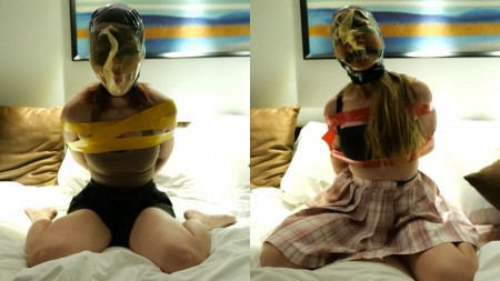 Xiaomeng and Xiaoyu Breathplay Contest - This is a custom video and the first video of Xiaomeng and Xiaoyu together!
It is about a breathplay and escape contest. First, Xiaomeng will tie Xiaoyu using tape, gag her with a ball gag, and put a breathplay hood with no holes on her head. Xiaoyu will then try her best to free herself before she runs out of air or says the safe word. After that they switch the roles and complete one round of the contest. The girl who escapes quicker is the winner of the round. If both fail, the girl who stays under the hood longer is the winner.
Such game will be played for at most three rounds, and whoever wins two rounds is the winner of the contest. You know what will happen to the loser: a punishment in a future video.
The contest is very interesting, and Xiaomeng even tried to use her feet to remove the hood� Who do you think can win the contest?
