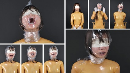 Xiaomeng in Transparent Latex and Bagged - Xiaomeng has a new latex catsuit, a semi-transparent one! She looks so sexy in it.
The script of this video is quite simple. Xiaomengs hands were wrapped by cling film, so she cannot use her fingers at all. At the beginning her head was wrapped by cling film too, but with her face open. Then a piece of cling film was used to cover her face and take fresh air away from her. After playing with cling film wrapping, I put a plastic bag on her head and sealed it using cling film around her neck. She was bagged, breathless, with and without a ball gag.
Both cling film and bags were played for multiple times.
Highlight: Xiaomengs rare purple lips appeared again in this video!