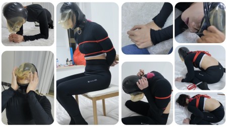 Xiaoyu Anaerobic Exercise and Near Blackout in Escape Challenge - Xiaoyu-senpai wants to try anaerobic exercise because she�s into fitness. After wearing a breathplay hood with no breathing hole, she did a plank plus rest without taking off the hood, and repeated this for two more times. The set time for each group increased gradually. In the last round, the timer for rest was wrongly set as counting up instead of counting down. Poor Xiaoyu was waiting for the alarm beep when the countdown ends, which will never happen. When I discovered that error, Xiaoyu had already collapsed on the ground, her lips turned purple, and she was twitching slightly�
Next was a set of squats for more than two minutes. Although panting heavily, Xiaoyu still finished it successfully. Before the next exercise, she needed a good rest, so I cuffed her hands to her same-side ankles, and tied a collar around her neck over the hood, so that she can�t take the hood off by herself. There were three rounds of rest, and the set time increased from 2 minutes to 3.5 minutes. However, Xiaoyu obviously wanted to take a longer rest, and she persisted for 4 minutes and 15 seconds in the last round and made quite some noise at the end.
Then there are two sets of sit-ups, each to complete 20 sit-ups and a rest of more than 1.5 minutes without removing the hood.
Finally came the most exciting escape challenge of this video. Xiaoyu was box-tied with her hands behind her back and wearing the breathplay hood with no hole. A collar was put around her neck and locked. The key was thrown to a corner of the room. Xiaoyu must first sit in a chair for one minute, then break her hands free, find the key on the floor, unlock the collar, remove the collar, and finally take off the hood. Let�s review the challenge process through the following post-event interview.
―I: You were calm in the first minute.
―Xiaoyu: I had to save the air. It was not difficult to break my hands free. You didn�t make it too tight.
―I: Right, because the game can�t continue if I made it too tight� Then you found the key easily after crawling half of the room.
―Xiaoyu: But it took me a lot of energy to crawl and search for the key. I felt a shortness of breath already.
―I: Then you tried to unlock the lock on the collar, but you found that because your upper arms were tied, you can�t reach the lock by hands, and started panicking and screaming aloud!
―Xiaoyu: There was not much air left, and I had to loosen the rope on my upper arms. I went mad. You see, I still have bruises on my arms from the struggling.
―I: When I heard your scream I thought I had to help, but found that even I couldn�t take the hood off before removing the collar. Luckily, at the same time you calmed down quickly, restored your breathing rhythm and started to work on the lock.
―Xiaoyu: It seems so�
―I: But you couldn�t put the key into the keyhole after trying for a long time, so I decided to help you to unlock.
―Xiaoyu: Huh? Did you? Did you open the lock?
―I: Well, when the lock was removed, you started to lift the edge of the hood, but since the collar was still on your neck, you failed.
―Xiaoyu: Huh? I don�t remember that�
―I: So I had to help you again by taking off the collar.
―Xiaoyu: Did you?� I still don�t remember� Then did I remove the hood and finish the challenge?
―I: No� You just put your hands on the ground and continued to pant for breath with the hood still on, and your body started to shake.
―Xiaoyu: Huh? That sounds so stupid�
―I: So I had no choice but to save you. I took off the hood and watched you panting and shaking on the ground�
―Xiaoyu: So I actually failed the challenge, right?
―I: Don�t you think that you succeeded by yourself?
―Xiaoyu: � That� I don't know�
―I: So from the time you worked on the lock, what do you remember?
―Xiaoyu: Let me see� I felt like my blood pressure rose and all the blood rushed to my brain. I had a dark red vision. It was so hot and stuffy. I don�t remember more.
―I: � Alright. Then let me announce officially that you failed and will be severely punished in the next time!
Xiaoyu-senpai is really strong and cute, isn�t she?